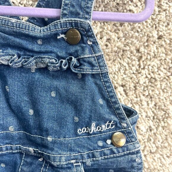 Carhartt Shortalls Baby 2T Denim Blue Jean and White Polka Dot - Picture 2 of 5